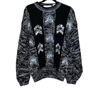 LE TIGRÉ Sweater Women’s Medium Knit Heavyweight Thick Acrylic Black White Gray